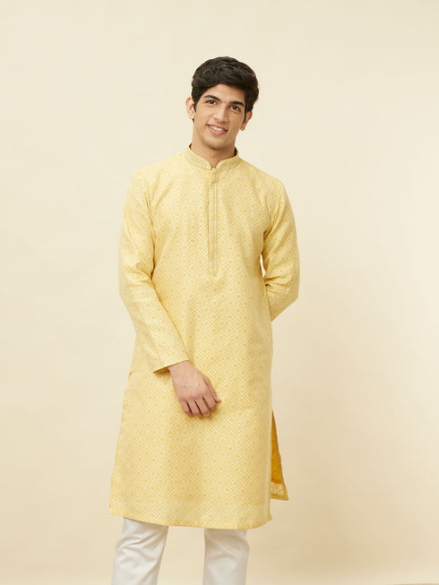 Manyavar Crayola Yellow Diamond Patterned Kurta Set