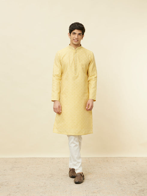 Manyavar Crayola Yellow Diamond Patterned Kurta Set
