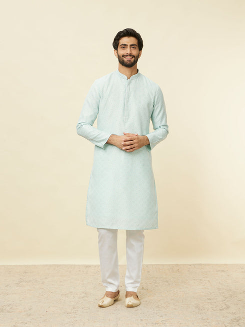 Manyavar Sky Blue Diamond Patterned Kurta Set