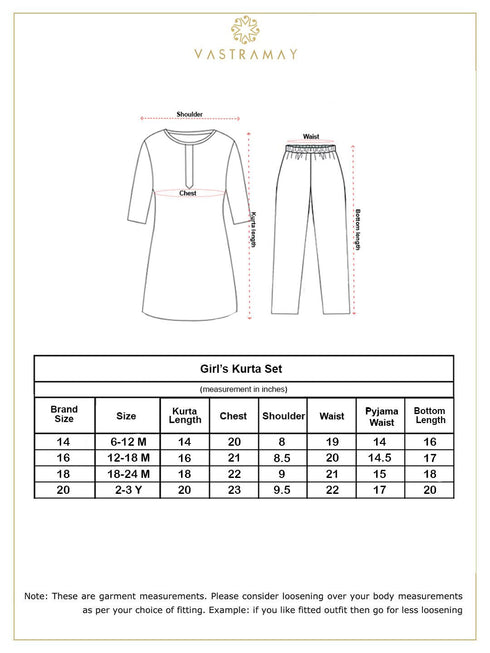 Vastramay SISHU Girls Green Ikaat print A-Line Kurta Pyjama Set