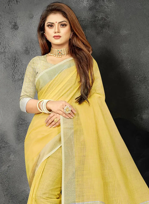 Deeva Sarees Yellow Linen Saree