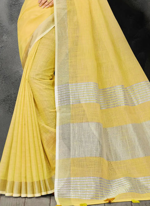 Deeva Sarees Yellow Linen Saree
