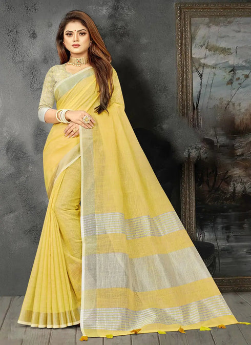 Deeva Sarees Yellow Linen Saree