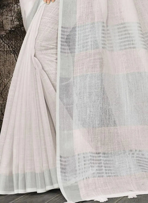 Deeva Sarees White Linen Saree