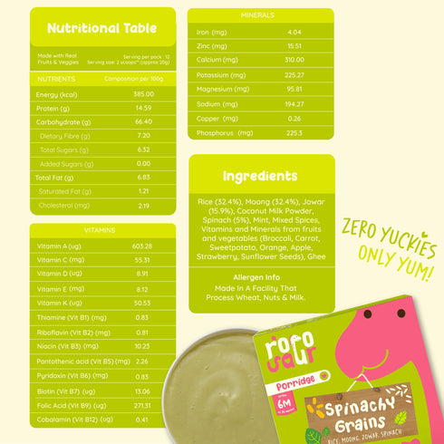 Rorosaur Spinachy Grains Baby Porridge Mix