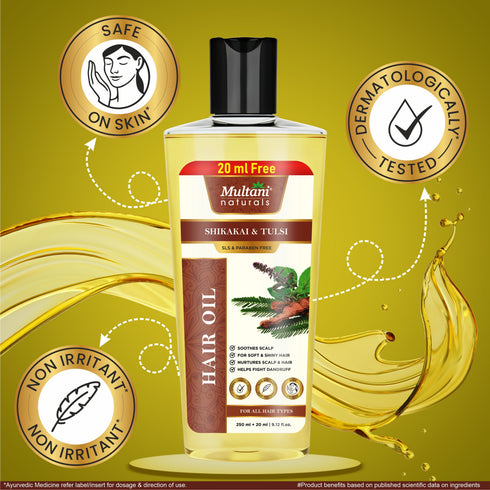 Multani Pharmaceuticals Limited Multani Naturals Shikakai & Tulsi Hair Oil Soothes Scalp For soft &shiny Hair Nurtures Scalp& Hair Helps Fight Dandruff