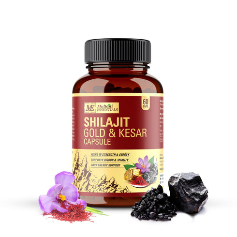 Multani Pharmaceuticals Limited Multani Essentials Shilajit Gold & Kesar Capsules Daily Energy Stamina Strength Vigour & Vitality Support With Ashwagandha Swarna Bhasma & Shudh Shilajit