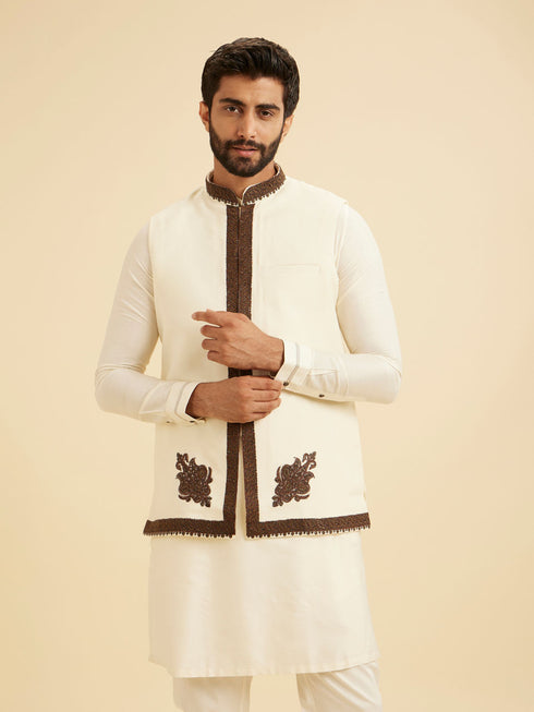 Manyavar Elegant Cream Kurta Jacket Set