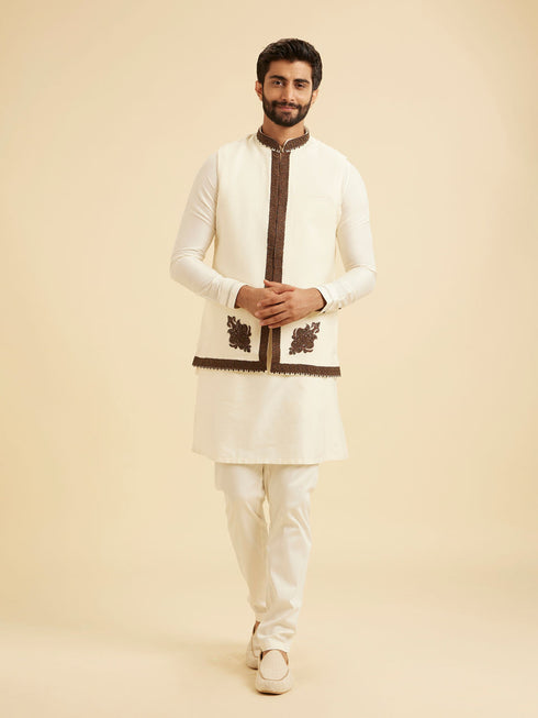 Manyavar Elegant Cream Kurta Jacket Set
