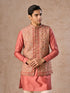 Manyavar Lush Beige-Coral Kurta Jacket Set