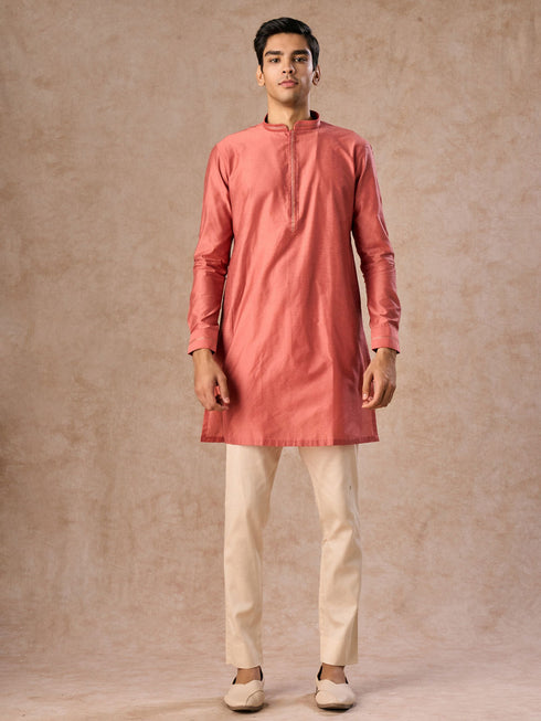 Manyavar Lush Beige-Coral Kurta Jacket Set