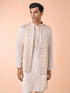 Manyavar Elegant Cream Satin Kurta Jacket Set