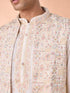 Manyavar Elegant Cream Satin Kurta Jacket Set