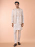 Manyavar Elegant Cream Satin Kurta Jacket Set