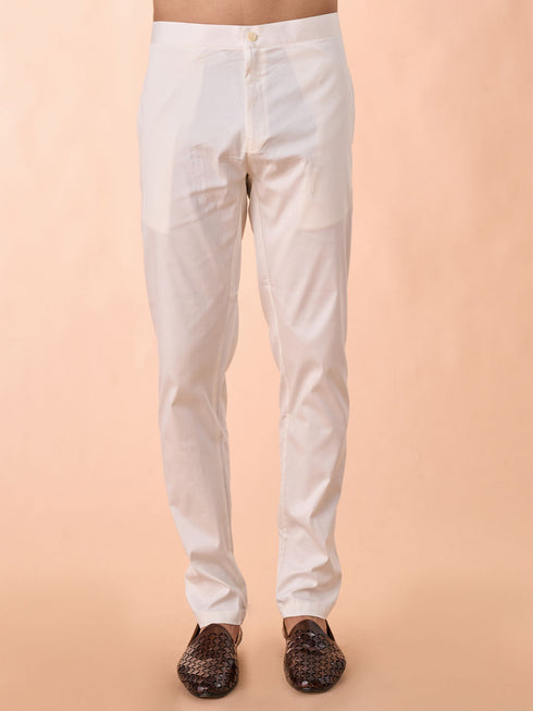 Manyavar Elegant Cream Satin Kurta Jacket Set