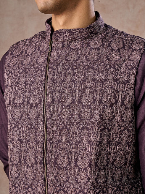 Manyavar Purple Elegance Kurta Jacket Set