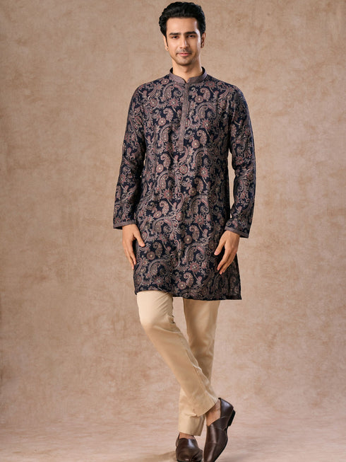 Manyavar Royal Blue Kurta Jacket Set
