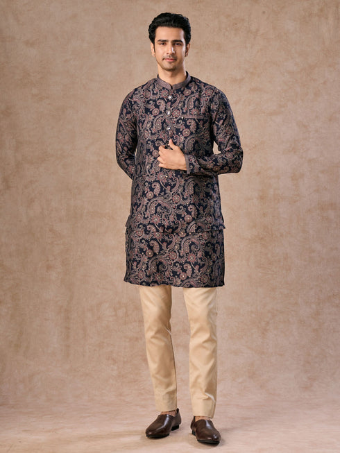 Manyavar Royal Blue Kurta Jacket Set