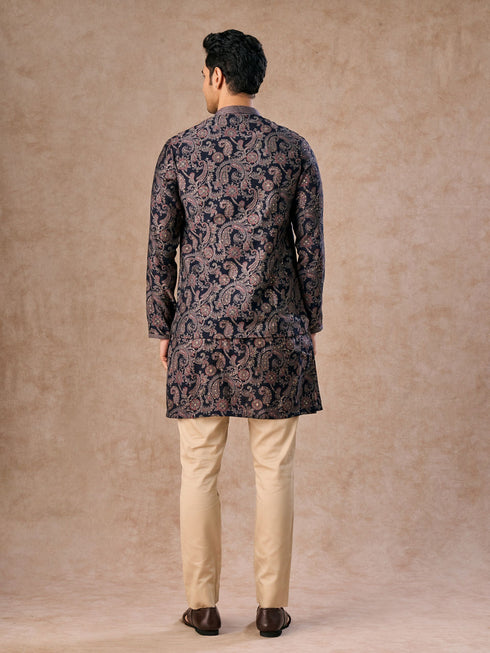 Manyavar Royal Blue Kurta Jacket Set