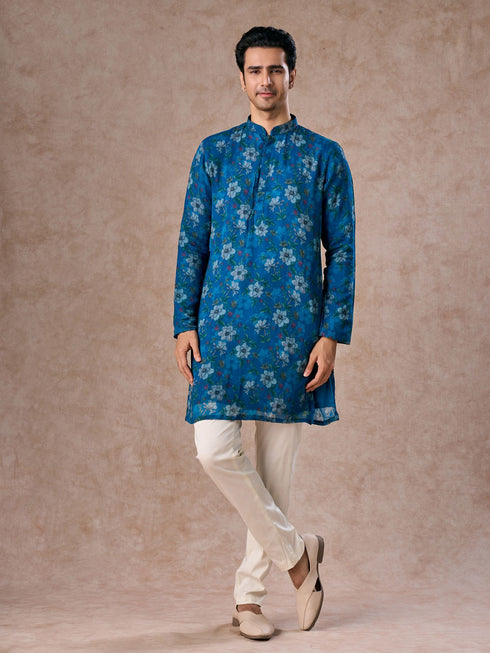 Manyavar Regal Teal Blue Kurta Jacket Set