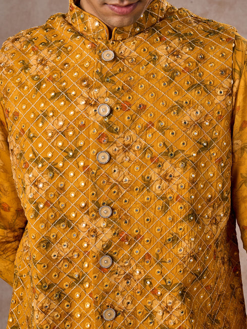 Manyavar Radiant Mustard Kurta Jacket Set