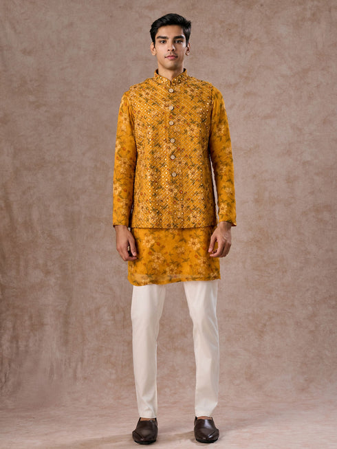 Manyavar Radiant Mustard Kurta Jacket Set