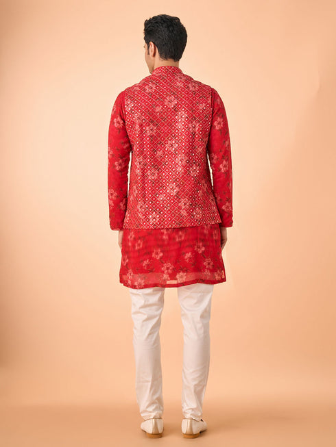 Manyavar Regal Red Kurta Jacket Set