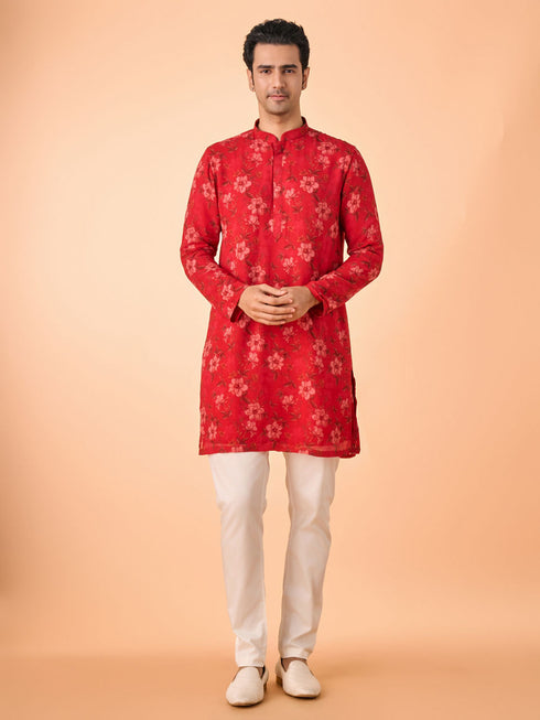 Manyavar Regal Red Kurta Jacket Set