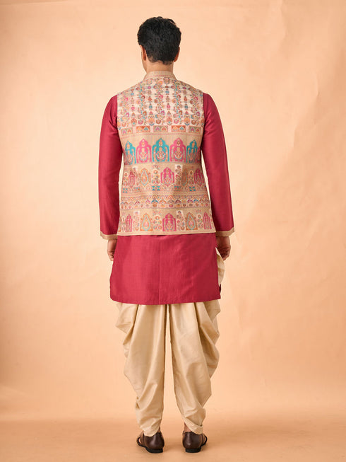 Manyavar Rustic Charm Beige Kurta Jacket Set