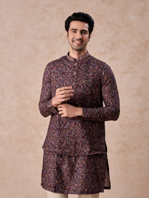 Manyavar Grey Hues Splendid Kurta Jacket Set
