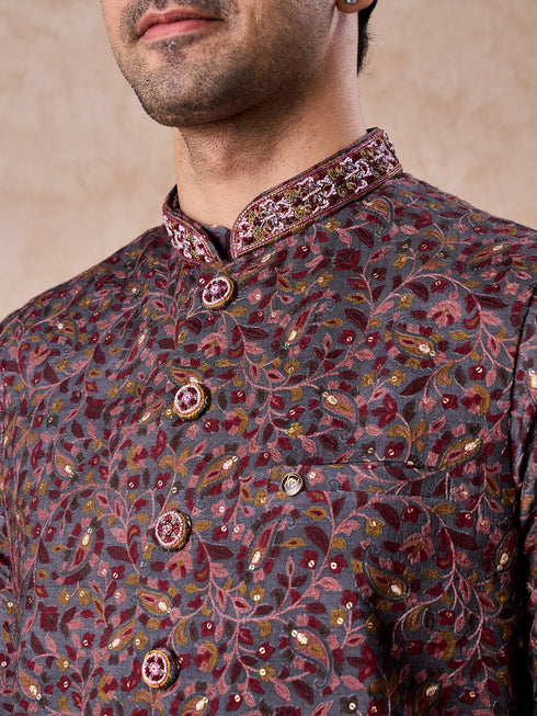 Manyavar Grey Hues Splendid Kurta Jacket Set