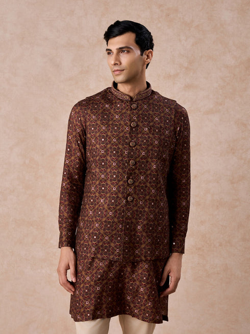 Manyavar Mehndi Green Festive Kurta Jacket Set