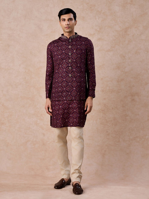 Manyavar Purple Celebration Glory Kurta Jacket Set