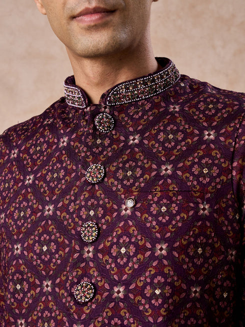 Manyavar Purple Celebration Glory Kurta Jacket Set