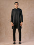 Manyavar Black Majestic Satin Kurta Jacket Set