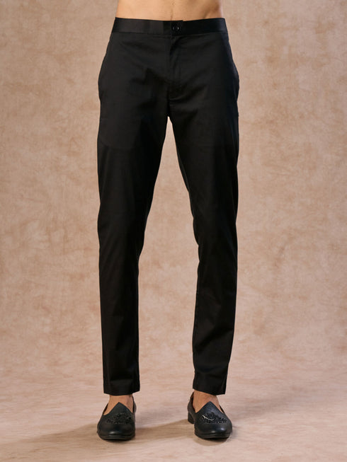Manyavar Black Majestic Satin Kurta Jacket Set
