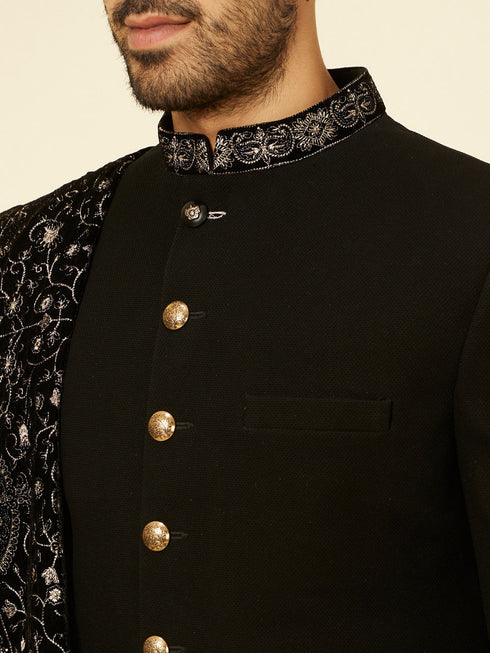 Manyavar Classic Black Achkan Style Sherwani Set