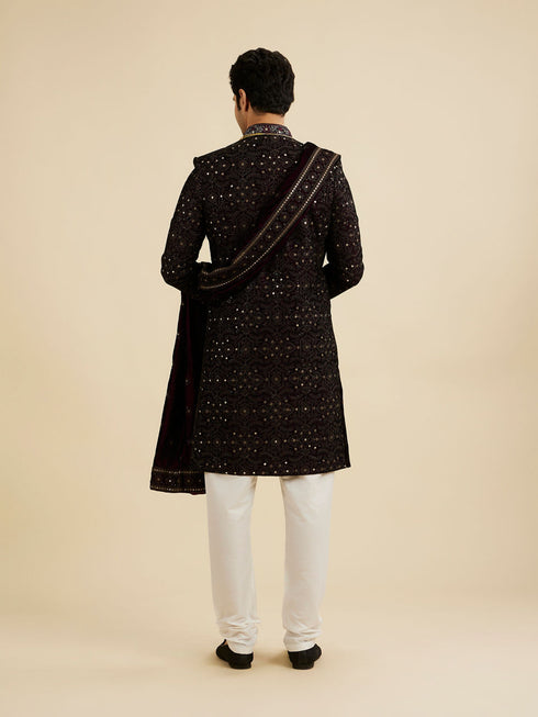 Manyavar Grape Wine Jaal Embroidered Sherwani Set with Stone Work