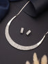Silver Toned Zircon Studded Statement Collar Necklace Jewellery Set