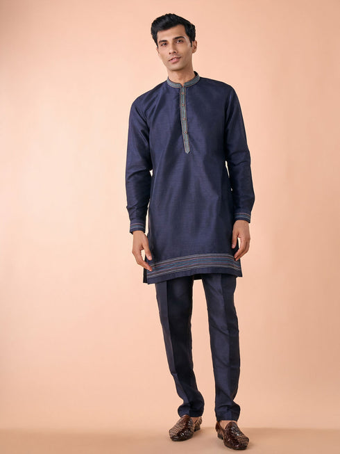 Manyavar Regal Blue Kurta Jacket Set