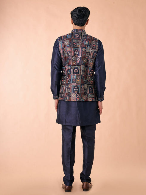 Manyavar Regal Blue Kurta Jacket Set