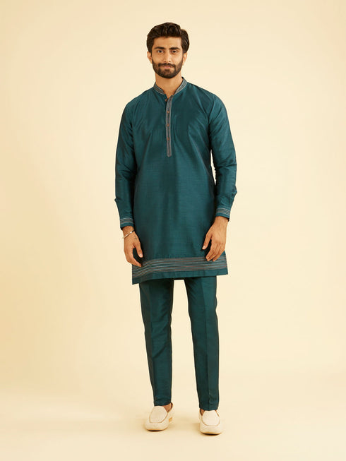Manyavar Elegant Teal Blue Kurta Jacket Set