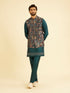 Manyavar Elegant Teal Blue Kurta Jacket Set