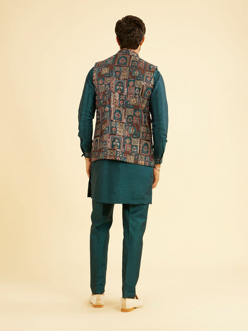 Manyavar Elegant Teal Blue Kurta Jacket Set