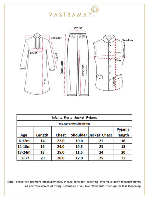 Vastramay SISHU Boys Rose Gold Silk Blend Jacket, Kurta and Pyjama Set