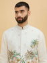 Manyavar Mint Green Linen Scenic Tropical Printed Embellished Jacket Set