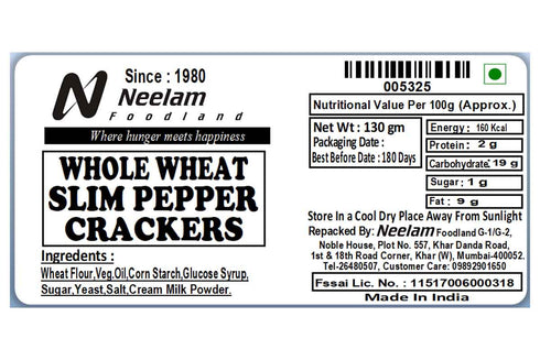 Neelam Foodland Whole Wheat Slim Pepper Crackers
