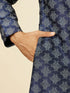 Manyavar Dark Blue Imperial Paisley Patterned Angrakha Style Kurta Set