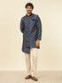 Manyavar Dark Blue Imperial Paisley Patterned Angrakha Style Kurta Set