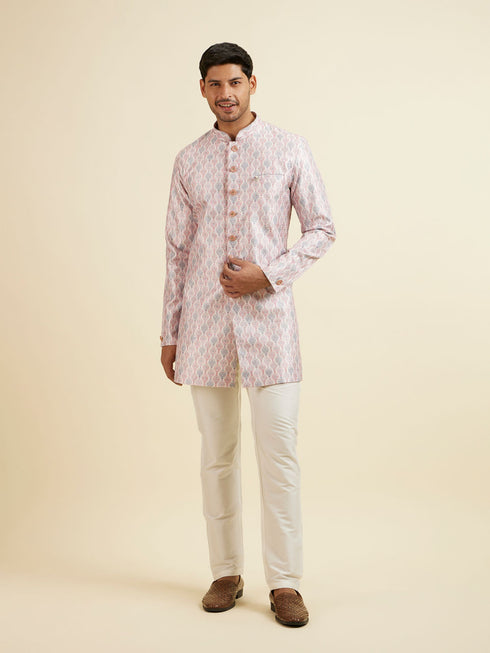 Manyavar Pink Medallion Printed Kurta Set